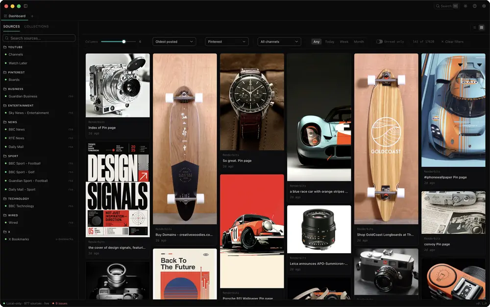 Signal dashboard: everything, newest first.