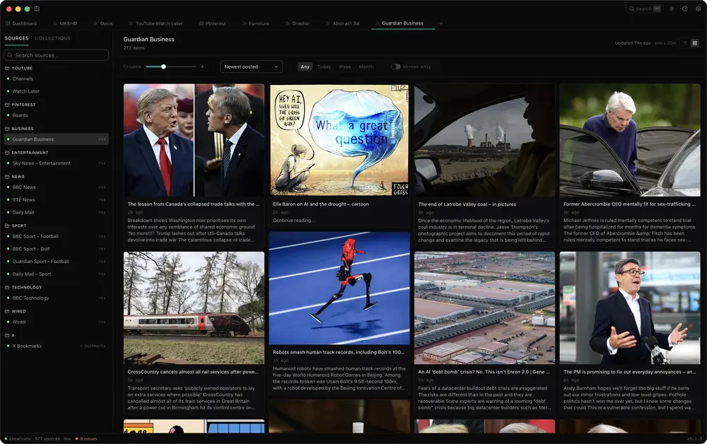Signal news: a board per source.