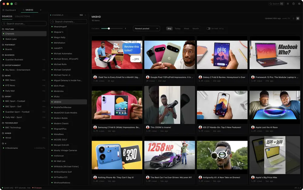 Signal youtube: every channel you subscribe to.